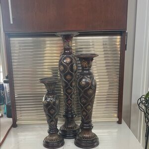 Decorative Dark Brown and Gold Floor Candlestick Set - Home Accents